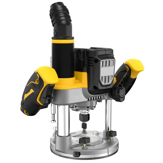 20V MAX XR plunge router with 2-1/4 HP peak speed and 1/4" and 1/2" collets.